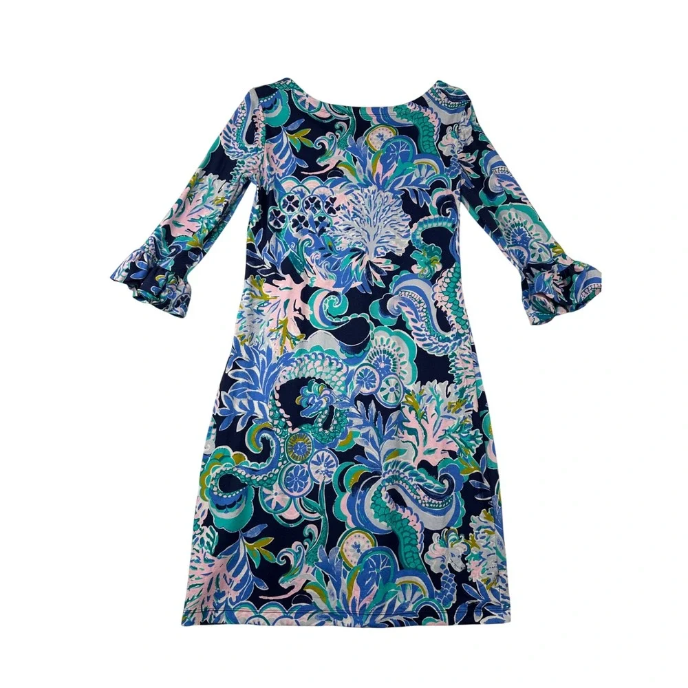 Lilly‎ Pulitzer Hollee Dress Mermaid in the Shade Navy Blue Pink XS